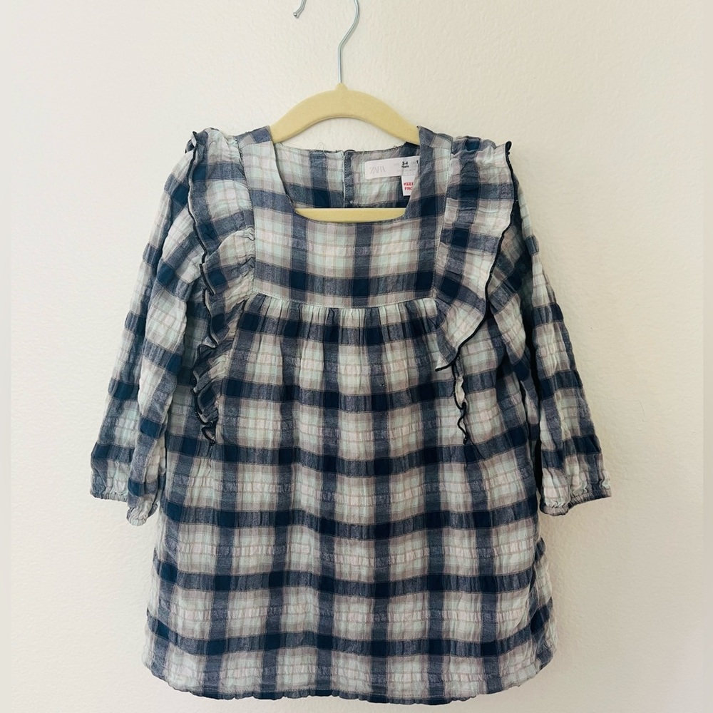 Blue and green plaid Zara dress